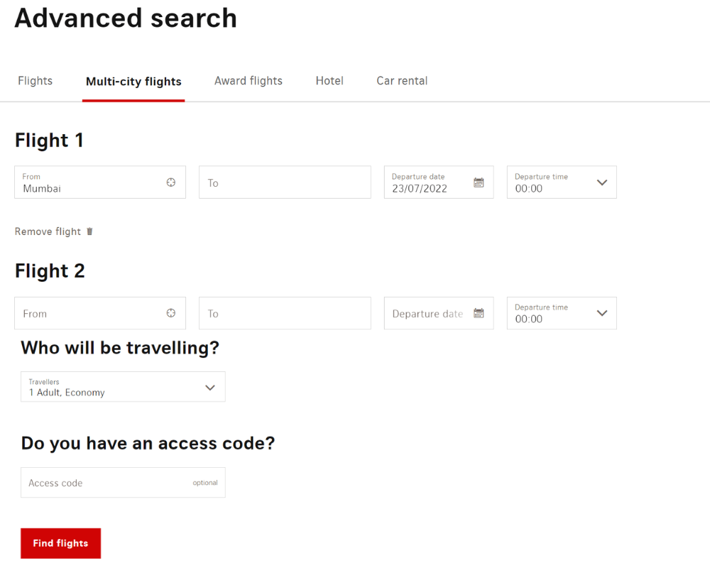 swiss Airlines online Booking multi city